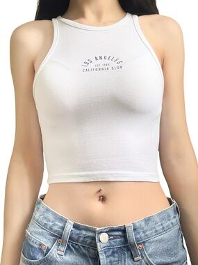 DIVIDED Crop Tank Top Los Angeles California Club Graphic White Size XS EUC